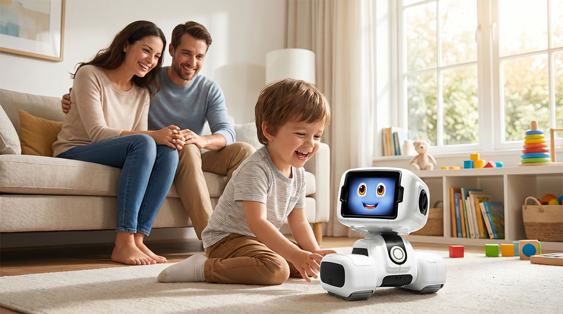 Une famille avec NEOBOO dans son salon